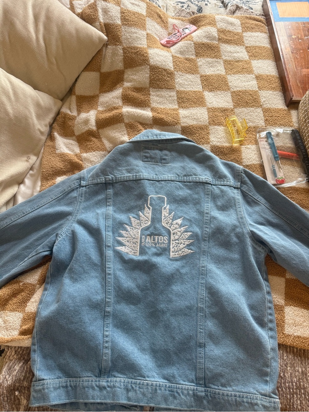 Light Blue Denim Jean Jacket with Embroidered Back